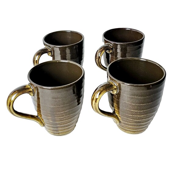 Target Home Stoneware Set Of 4 Coffee Tea Mugs Cups Brown/Tan Retired VTG EUC! - Picture 1 of 8